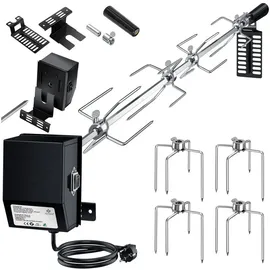 Kesser KESSER® Edelstahl Grillspieß Set 107cm passend für Weber Spirit Gasgrill, BBQ Fleischklammer, Griffstück und Motor Elektrischer Drehspieß 220V - 240V, Inkl. 4X Fleischnadeln und Montagezubehör Schwarz