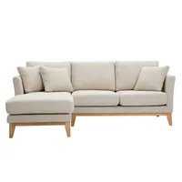 Skandinavisches Ecksofa links aus beigem Stoff mit abnehmbaren Bezügen und hellem Holz 3-4 Sitzer OSLO