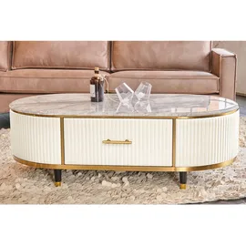 KAWOLA Couchtisch MARIA Marmorplatte Kunstleder weiß