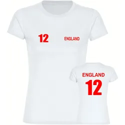 multifanshop Damen T-Shirt - England - Trikot Nummer 12 - Druck rot - Frauen