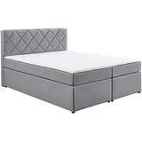 Boxxx Boxspringbett, Grau, Textil, H2, Höhe ca. 15 cm, 160x200 cm, Oeko-Tex® Standard 100, gepolstertes Kopfteil, Topper durchgehend, in verschiedenen Größen erhältlich, Matratze geteilt, Kinder- & Jugendzimmer, Jugendmöbel, Jugendbetten, Jugend-Boxspringbetten