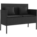 vidaXL Gartenbank mit Kissen Schwarz Poly Rattan