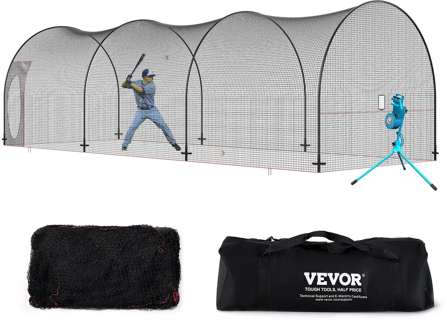 VEVOR Baseball-Schlagkäfig-Netz mit Rahmen und Netz 10 x 3,6 x 3 m, Baseballkäfig-Netz zum Schlagen und Aufstellen, Baseballnetz, Schlagkäfig für Jugendliche oder Erwachsene Schwarz Hinterhof