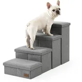 COZY KISS Hundetreppe für Kleine Hunde mit Stauraum, Breite Haustiertreppe Faltbare für Bett und Couch, Hunderampe mit Rutschfestem Boden, Lecksichere (Grau, 43x97x56cm, 4)