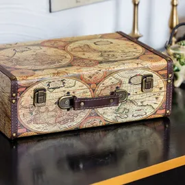 HMF Vintage Koffer aus Holz 2er Set Weltkarte bunt