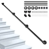 Handlauf Treppe, Shulltji 3M Handläufe für Treppen, Treppenhandlauf Verzinktes Rohr für Altere Behinderte Kinder, Treppengeländer Innen und Außen, Schwarz Handlauf Rutschfeste mit Zubehör