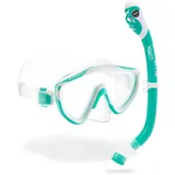 Cressi Tinetto & Iguana Dry Mask & Snorkel Kits, Aqua Grün/Weiß