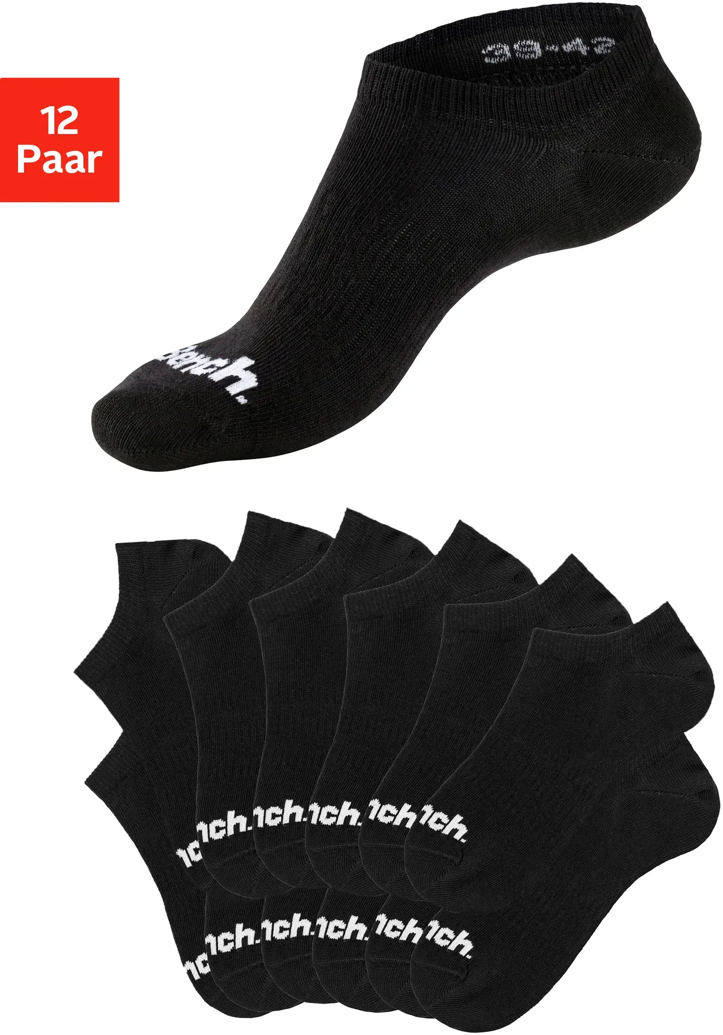 Sportsocken BENCH., Damen, Gr. 43-46, schwarz (12x schwarz), Baumwollmischung, unifarben, elastisch, Socken Sportsocken, Sneakersocken verschwinden im Schuh