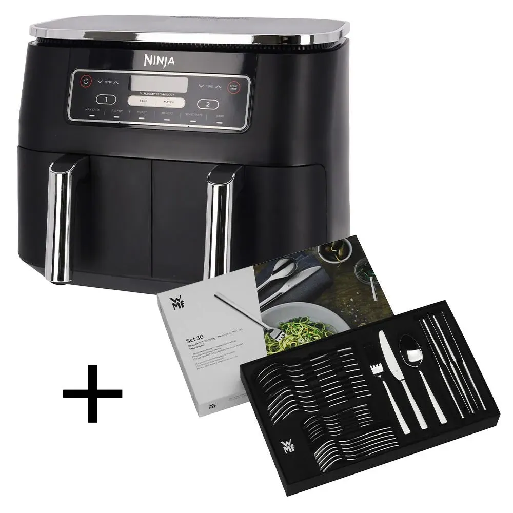 Ninja Doppel-Heißluftfritteuse AF300EU + WMF Besteckset Boston silber