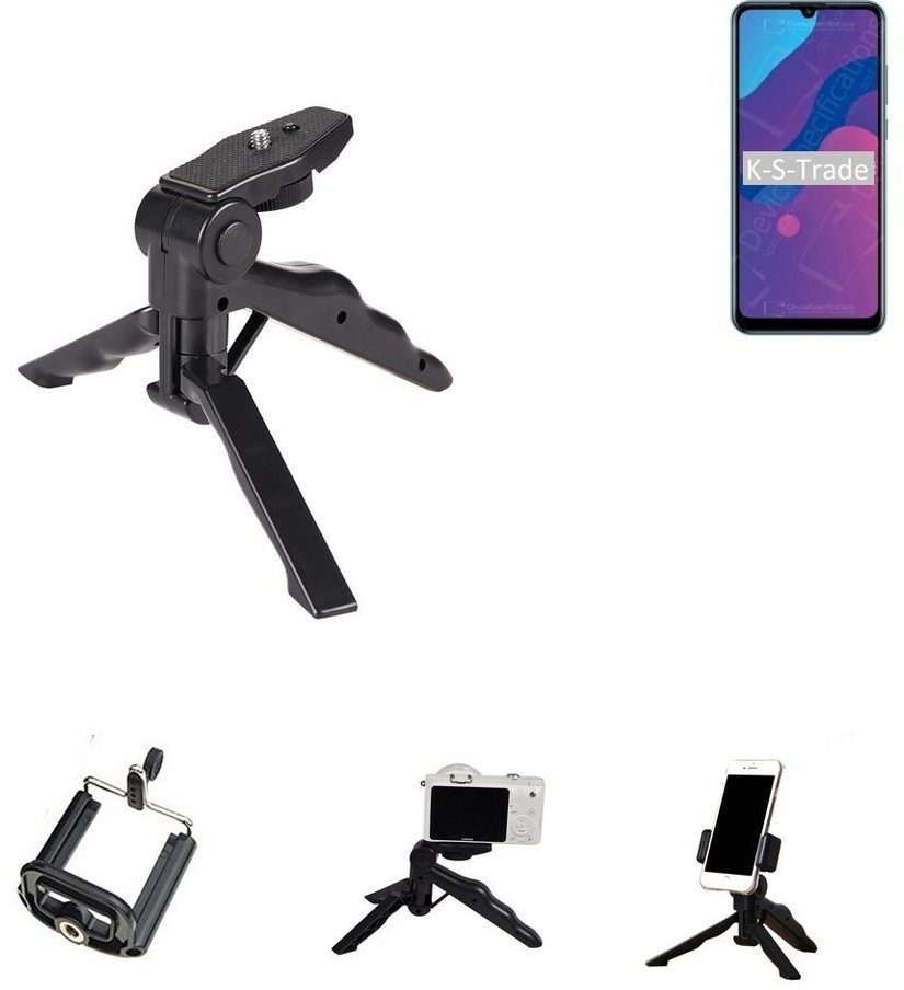 K-S-Trade für Huawei Honor Play 9A Smartphone-Halterung, (Stativ Tisch-Ständer Dreibein Handy-Stativ Ständer Mini-Stativ) schwarz