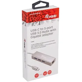 Equip 133481 USB-C auf 3-Port-USB-Hub mit Gigabit Adapter