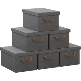 Woltu 6er Set Aufbewahrungsboxen mit Deckel, mit Griffen, faltbar, Grau, 27L(48x29x20 cm