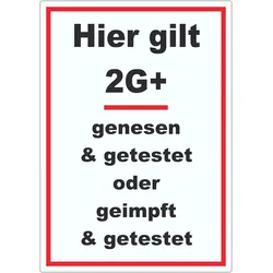 Hier gilt 2G Plus Hinweis Aufkleber mit Text A8 (52x74mm)