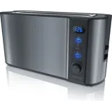 Arendo Toaster Langschlitz für 2 Scheiben, 1000 W, Brötchenaufsatz, Wärmeisoliert, Display, grau