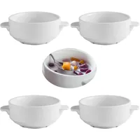 WUERKIYA Suppentassen-Set 4er Set Suppentassen mit Henkel 250ml Suppenschalen Servierschüsselset aus Keramik für die Küche Suppenschalen Zwiebeltopf Porzellanschüsseln für Kuchen Müsli Eintopf Weiß - 11 cm