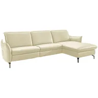 Livetastic Ecksofa, Creme, Leder, Echtleder, Nappaleder, 4-Sitzer, L-Form, 233x179 cm, Made in EU, Hocker erhältlich, motorische Relaxfunktion, Armteil links, rechts, Wohnzimmer, Sofas & Couches, Wohnlandschaften, Ecksofas