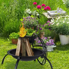 Relaxdays XL Feuerschale, Grill Rost, Schürhaken, Funkenschutz Deckel, Garten, Terrasse, Feuerstelle D 56,5 cm, schwarz