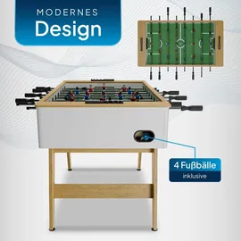 ArtSport Tischkicker ProKick - MDF-Kickertisch mit Torzähler & Anti-Rutsch-Griffen – Weiß/ Natur