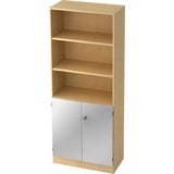 bümö office Regal-Aktenschrank abschließbar, Büroschrank groß aus FSC-Holz, 80cm breit in Ahorn/Silber - abschließbarer Schrank, Büroschrank