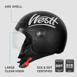 Westt Classic Jethelm mit Visier Motorradhelm Herren Damen Roller Chopper Helm Mopedhelm Retro Mofa Helm Motorrad Pilotenhelm Halbschalenhelm mit