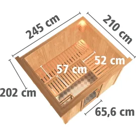 Karibu Sauna Gobin mit Fronteinstieg 68 mm -Ohne Ofen-Inkl. Dachkranz-Klarglas Ganzglastür