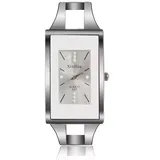 XinHua Spangenuhr Damen Silber Rechteckig - Elegante Damenuhr mit Ziersteinen - Uhr Damen im Art-Déco-Stil - Klassisch für Alltag & stilvolle Auftritte (Silber-Weiß)
