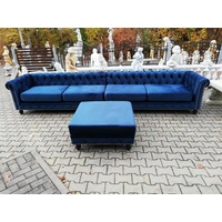 JVmoebel Big-Sofa, Desiger Chesterfield Sofagarnitur Textil Blau 4 m XXL+ Hocker Couch blau