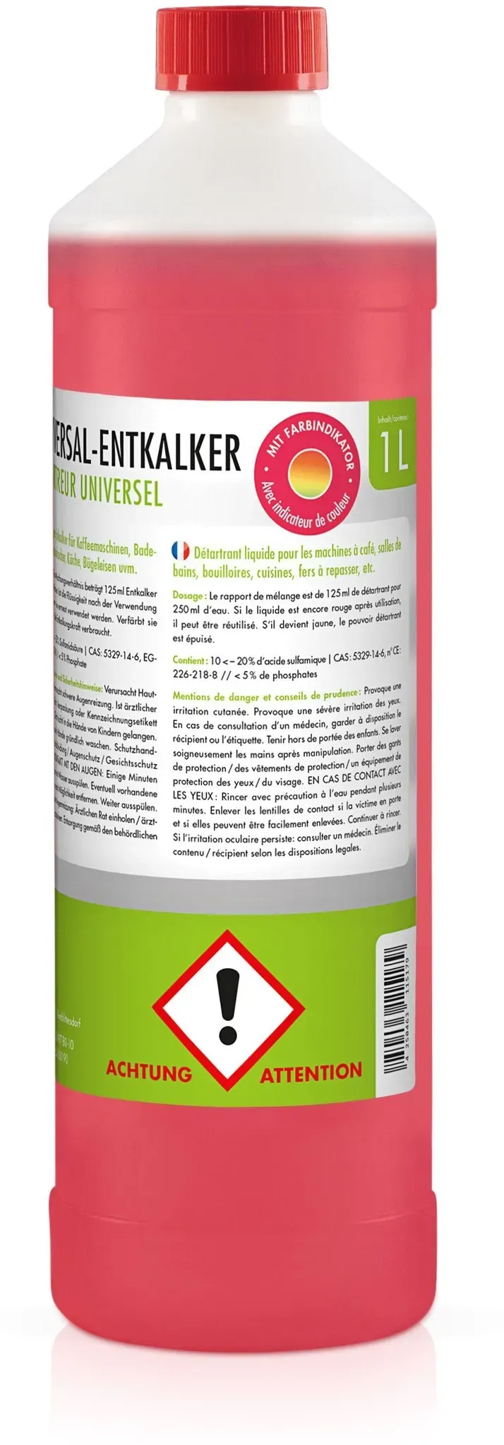 Détartrant universel  avec indicateur de couleur en bouteille de 1 L