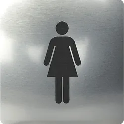 WC Symbole quadratisch selbstklebend - edelstahlfarbig , Frau