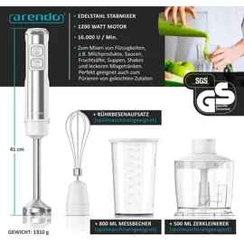 Arendo Stabmixer Set mit DC Motor - inkl. 800 ml Messbecher, + Schneebesen