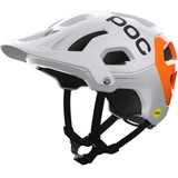 POC Tectal Race MIPS NFC Fahrradhelm mit erweiterten Schutzzonen, Anpassungssystem und optimale Belüftung, Hydrogen White/Fluorescent Orange, Weiß