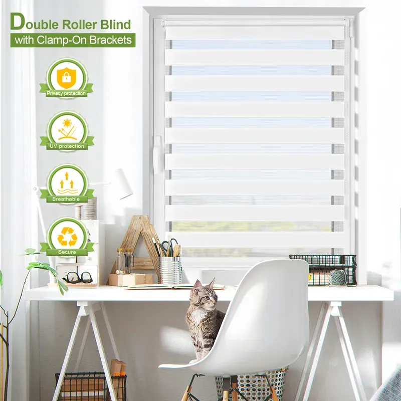EcoHue DuoRollo Klemm-Doppelrollstore, keine Bohrung erforderlich, mit Klemmhaltern, für Fenster und Türen, weiß, W 75 cm x H 150 cm, 1 Stück