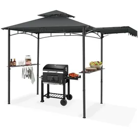 Tectake Grillpavillon 3,16 x 1,5 m inkl. 2 Seitenteile Grau/Schwarz