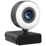 Somikon Full-HD-USB-Webcam mit LED-Ringlicht, Autofokus, Dual-Mikrofon, H.264