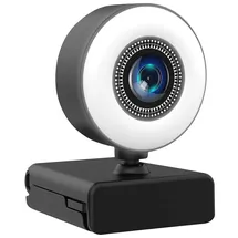 Somikon Full-HD-USB-Webcam mit LED-Ringlicht, Autofokus, Dual-Mikrofon, H.264
