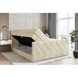 altdecor Boxspringbett mit Matratze, Topper, Polsterbett mit, Bettkasten CATOR-Z KING | Beige Monolith | 140x200 cm, Schlafzimmer, Betten, Boxspringbetten