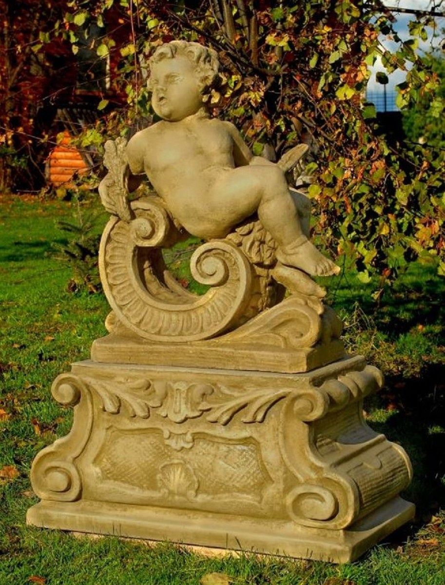 Casa Padrino Barock Gartendeko Skulptur Schaut Nach Rechts 80 x 36 x H. 116 cm - Garten Deko Figur mit Sockel - Garten & Terrassen Deko Accessoires