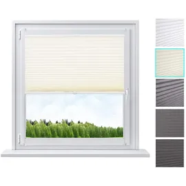 Woltu Plissee ohne Bohren Klemmfix Faltrollo Jalousie, Creme 85x130cm (bxh) Plisseerollo Crushed Optik Sichtschutz und Sonnenschutz Easyfix lichtdurchlässig Rollo für Fenster - Tür,