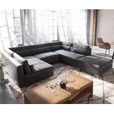 DeLife Wohnlandschaft Elio 300x185 cm Lederimitat Vintage Anthrazit mit Hocker, Wohnlandschaften