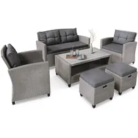 di volio Polyrattan Lounge Gartenmöbel-Set Firenze - Lounge Set mit Doppelsofa, 2 Sesseln, 2 Hockern & Tisch - Gartenmöbel-Set in Rattan-Optik, inkl. eine Fleecedecke