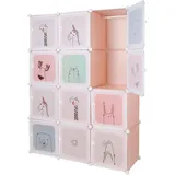 Kleiderschrank Aus 12 Würfeln, Kleiderschrank Aus Kunststoff,modulare Schrank Garderobenschrank Steckregalsystem Kunststoffschrank Mit Türen & 2 Aufhängern, Rosa