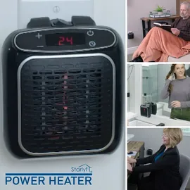 Industex S.L. Starlyf Power Heater Heizlüfter, 800 Watt, Wandheizgerät, klein, Steckdosen Mini Heizung, Timer, schwarz – Schwarz