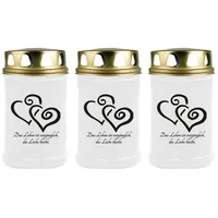 HS Candle Grabkerze (3-tlg), Grabkerze Brenndauer 40 Stunden viele vers. Variationen und Motive weiß