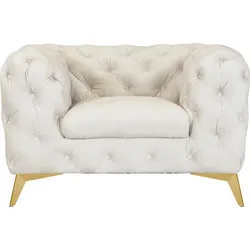 Chesterfield-Sessel LEONIQUE "Glynis Sessel", beige, B:125cm H:75cm T:97cm, Struktur (100% Polyester), Samtoptik (100% Polyester), Sessel, aufwändige Knopfheftung, moderne Chesterfield Optik, Fußfarbe wählbar