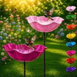 Blumenstecker VogelträNke,Blumen Gartenstecker VogelträNke,Gartenstecker Metall Blumen,BlumenträNke füR VöGel,Outdoor-Vogelfutterstation, Garten, Hof, Terrasse (Rosa + Rosé)