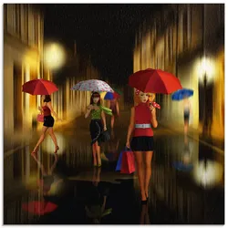 Glasbild ARTLAND "Frauen beim Einkaufen im Regen", bunt (farbe bild(er): bunt), B:50cm H:50cm, Bilder, in verschiedenen Größen