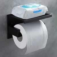 Toilettenpapierhalter Selbstklebend aus Edelstahl ohne Bohren mit Regal Regal Toilettenpapierhalter ohne Bohren selbstklebend mit Schrauben für Küche WC Badezimmer (schwarz)