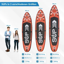 24move 24MOVE® Standup Paddle Board SUP, inkl. umfangreichem Zubehör, Paddel und Hochdruckpumpe, ROT, 366x80x15cm