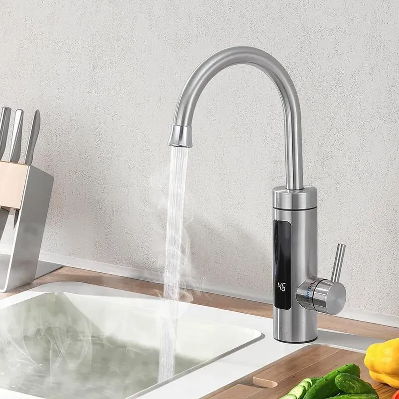 HOMELODY Elektrischer Durchlauferhitzer-Wasserhahn 230 V, für die Küche, LED, Edelstahl [Energieeffizienzklasse C] - Gebürstet