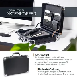 HMF Alu Aktenkoffer Herren mit Zahlenschloss, 45 x 33 x 11 cm Schwarz
